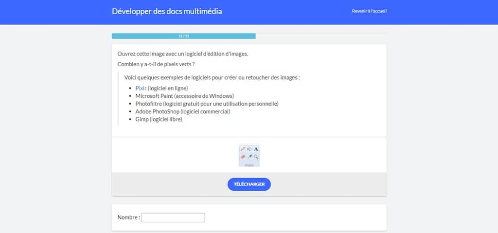 Copie d'écran d'un des exercices d'évaluation de la compétence, plateforme Pix